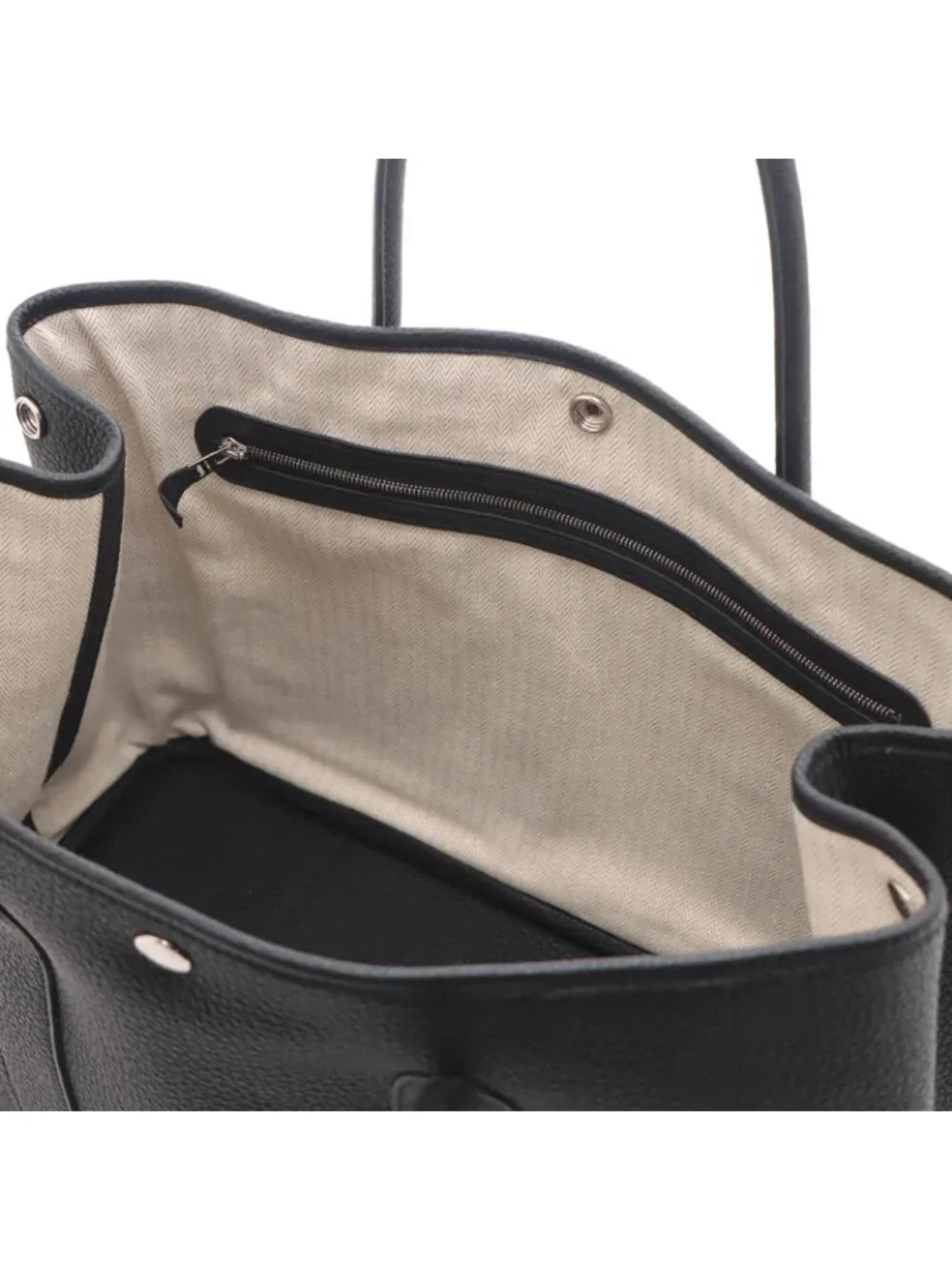 Hermes Garden Party PM Black Silver Handbag Leather